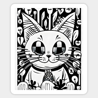 Beautiful Black and White Cat Illustration - Modern Art Sticker